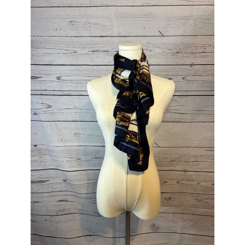 Patricia Paris 34x34 Scarf Hot Air Balloon & Jewelry Chain Print Navy Gold